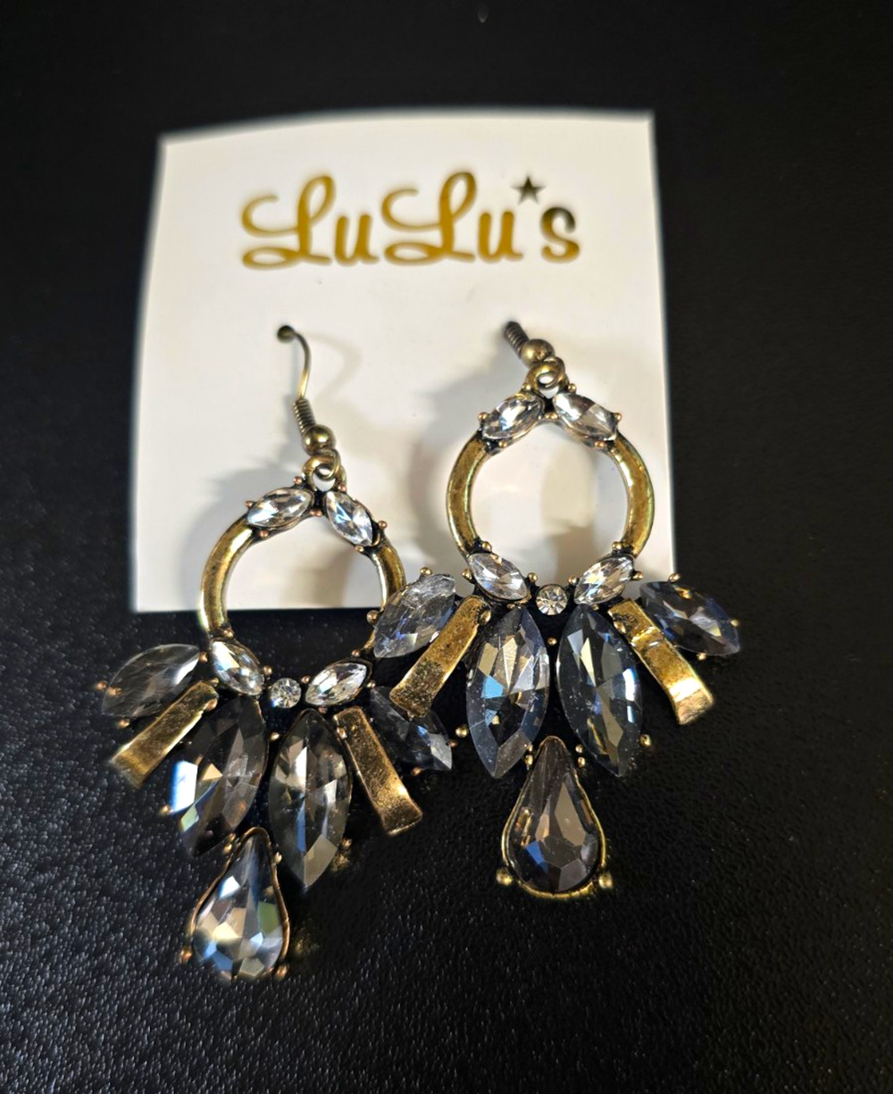 Lulu's Silver Tone Gray Teardrop Crystal Chandelier Dangle Hook Earrings